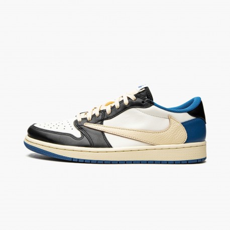 Fragment Design X Travis Scott X Jordan 1 Retro Low White/Black-Royal- Sail